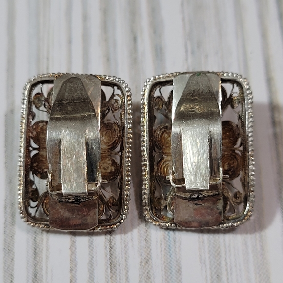 Filigree Rectangular Earrings. - Picture 2 of 7